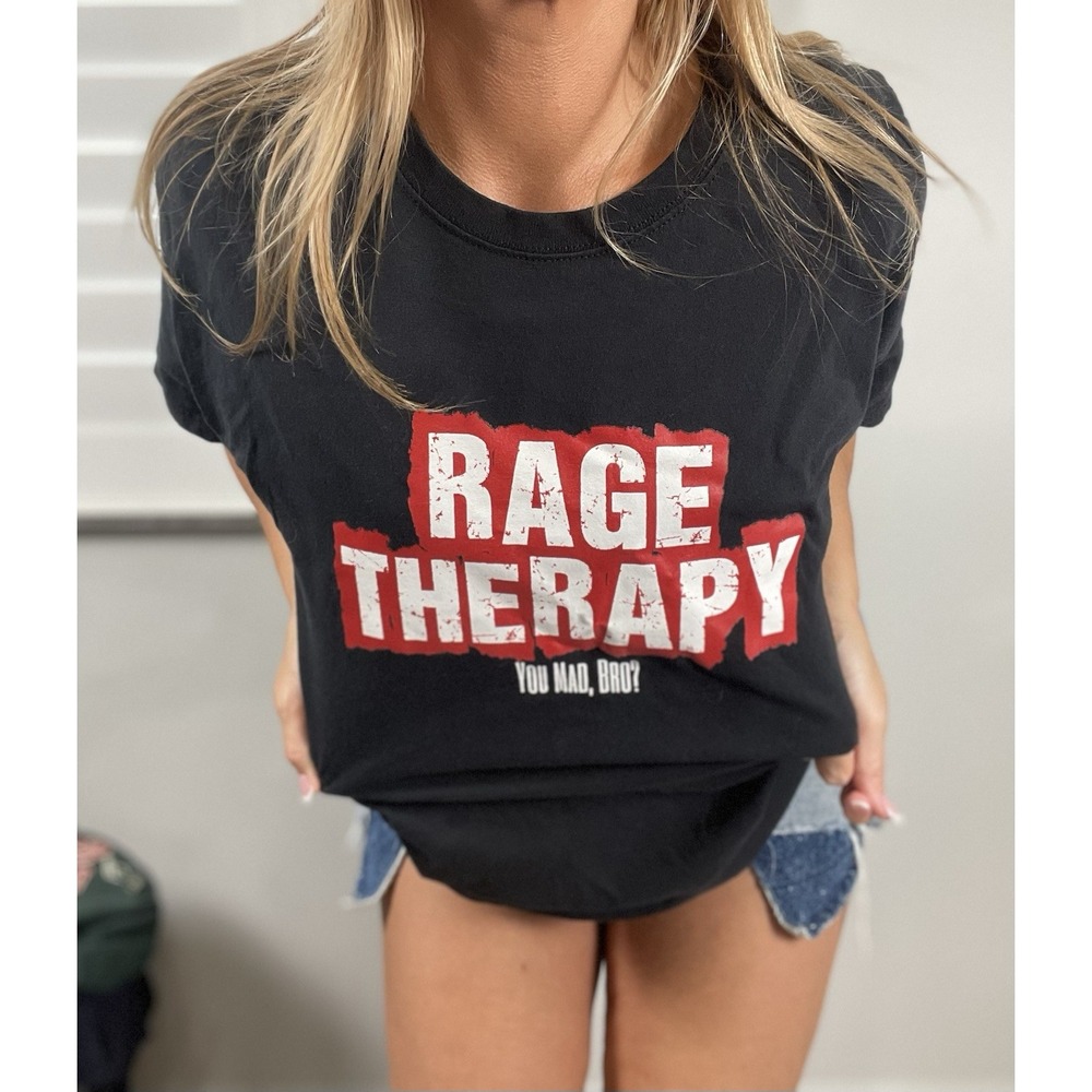 RAGE THERAPY " You‎ Mad Bro? " Black Short Sleeve T Shirt Size L New Graphic Tee